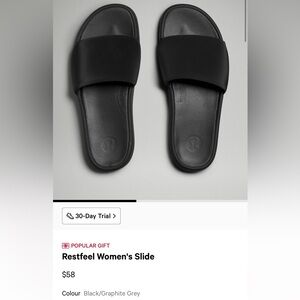 Lululemon Restfeel women’s slide. Black/Graphite Grey